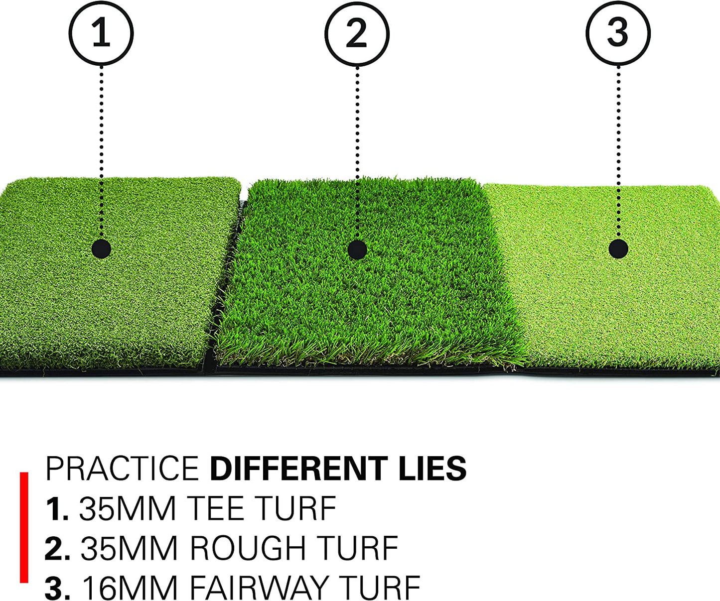 Rukket Tri-Turf Portable Golf Hitting Mat for Driving and Chipping Practice with Adjustable Tees and Foam Balls